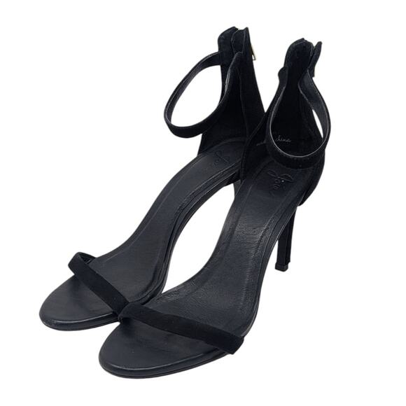 Joie Abbott Ankle Strap Suede Open Toe Heels with Zipper Black Size 38.5 - Picture 2 of 13